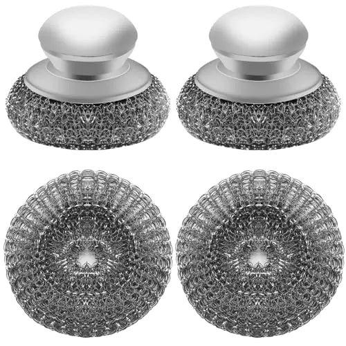 2Pcs Steel Wool Scrubber with Handle Set