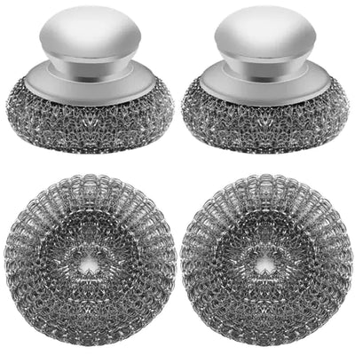 2Pcs Steel Wool Scrubber with Handle Set