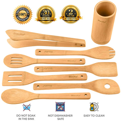 8-Pack Bamboo Kitchen Utensils Set with Holder