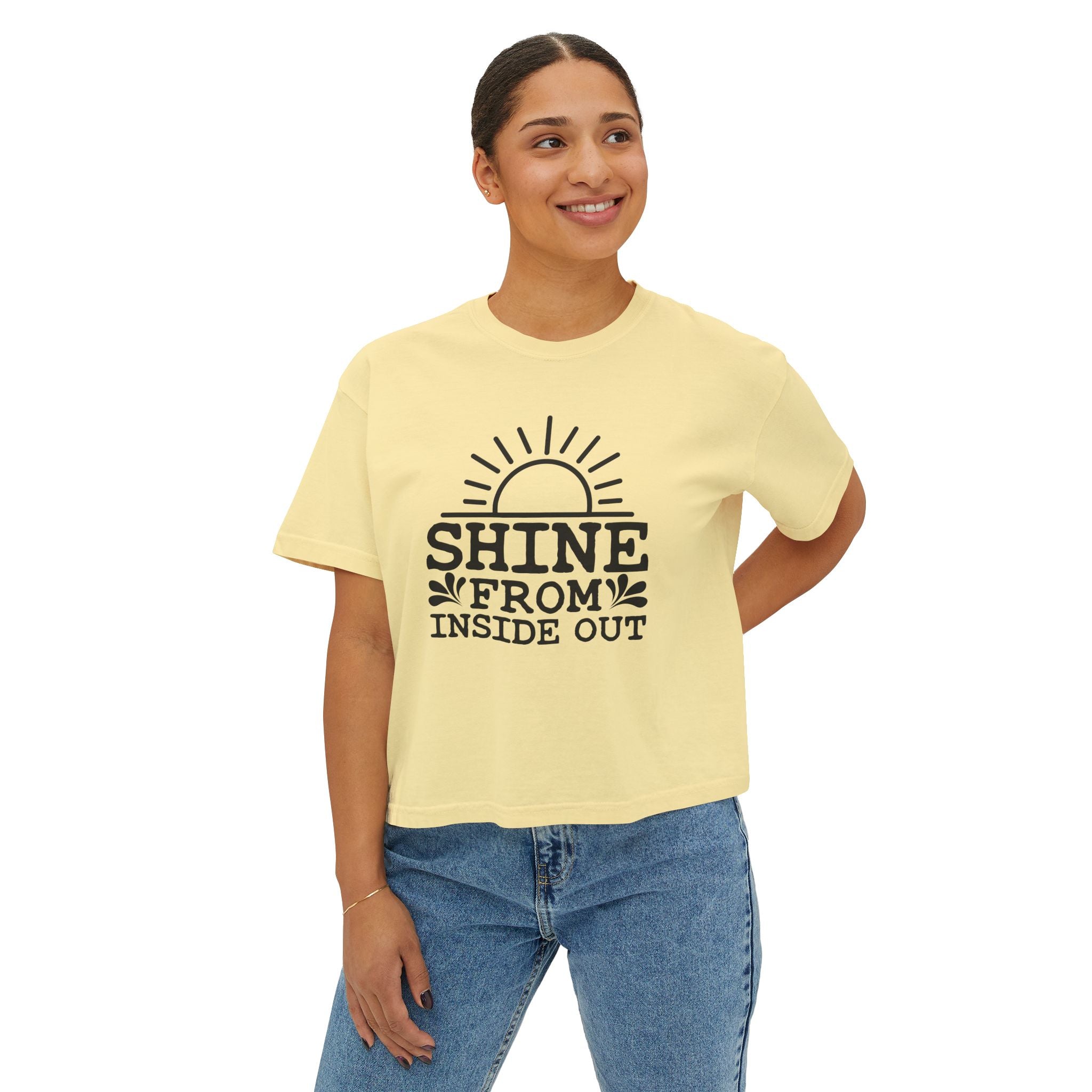 Shine From Inside Out Boxy Tee — Inspirational Women's Cropped T-Shirt