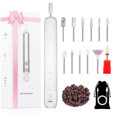 Cordless Electric Nail Drill Kit – White