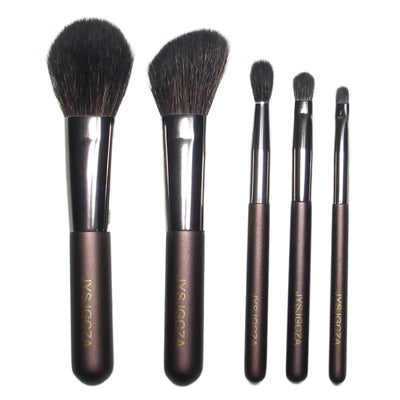 5-Piece Pro Makeup Brush Set w/ Travel Bag – Coffee