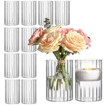 ComSaf 12-Pack Ribbed Glass Bud Vases