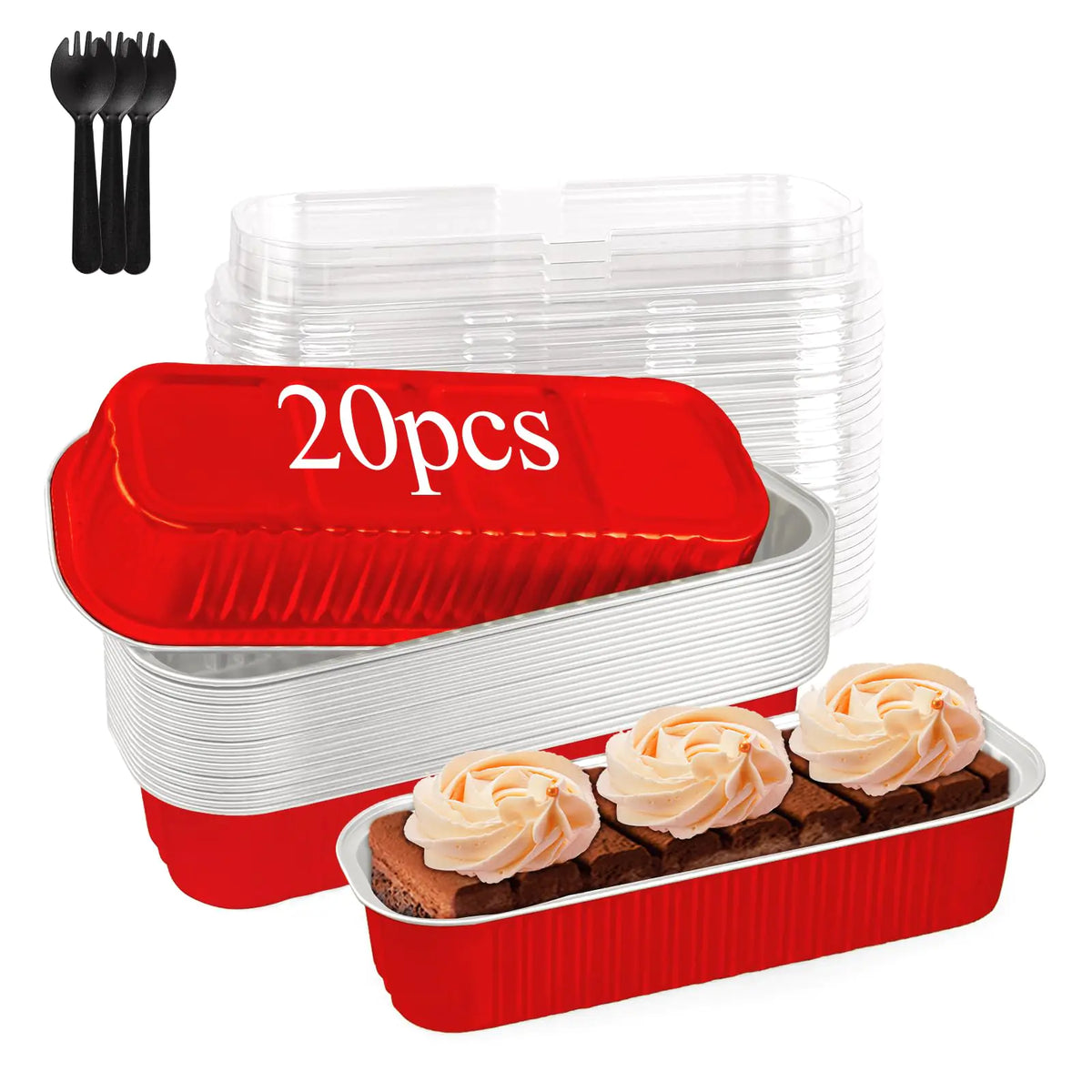 20-Pack Mini Loaf Pans with Lids – Red