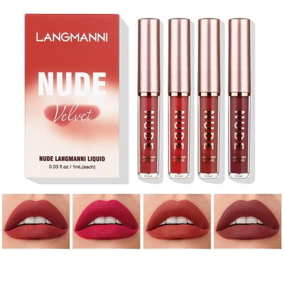 LANGMANNI Matte Liquid Lipstick Set – 4pcs Nude