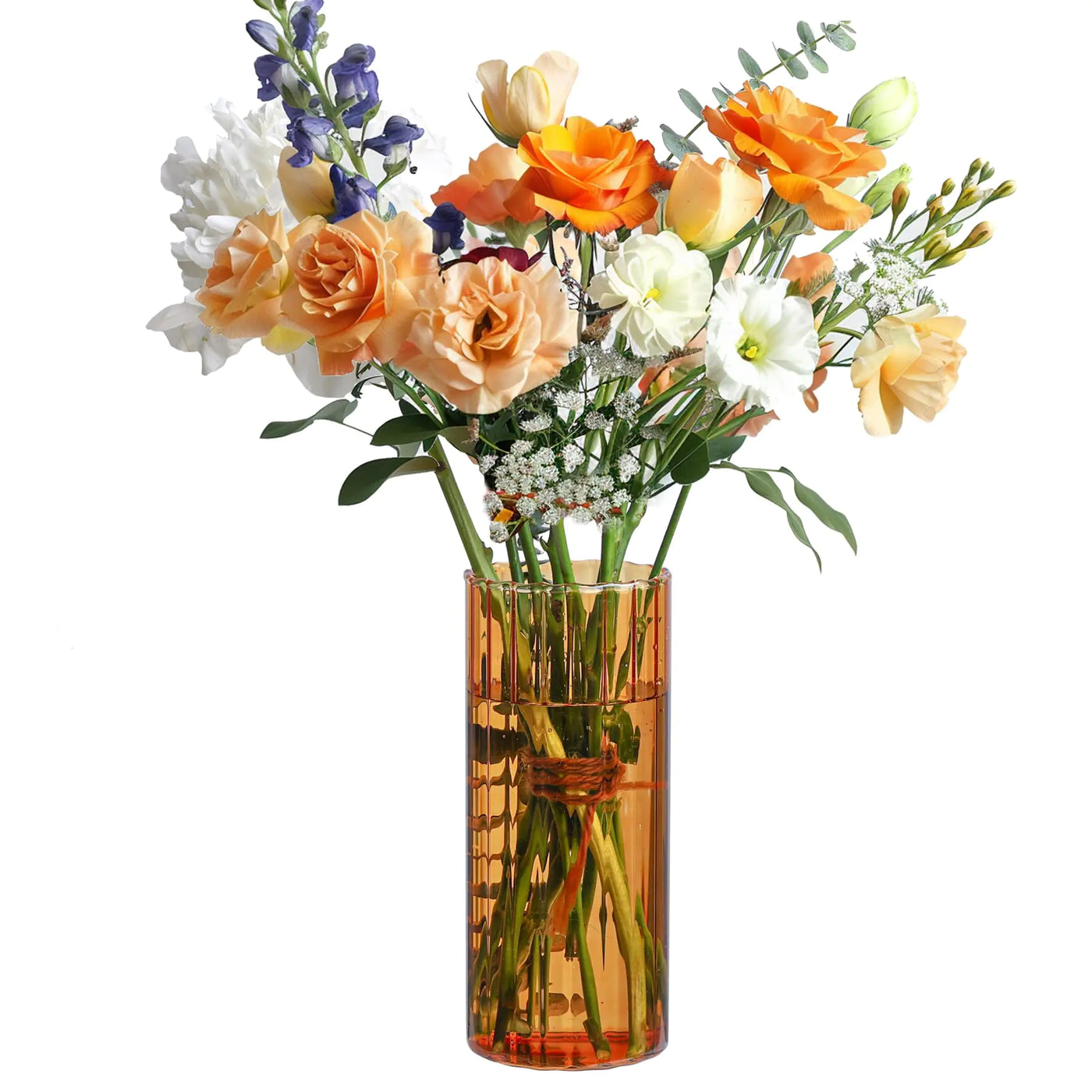 ComSaf Amber Ribbed Glass Vase – 8 Inch
