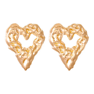 New Pleated Lava Hollow Heart-shaped Earrings Personality Exaggerated Love Earrings For Women Valentine's Day Jewelry