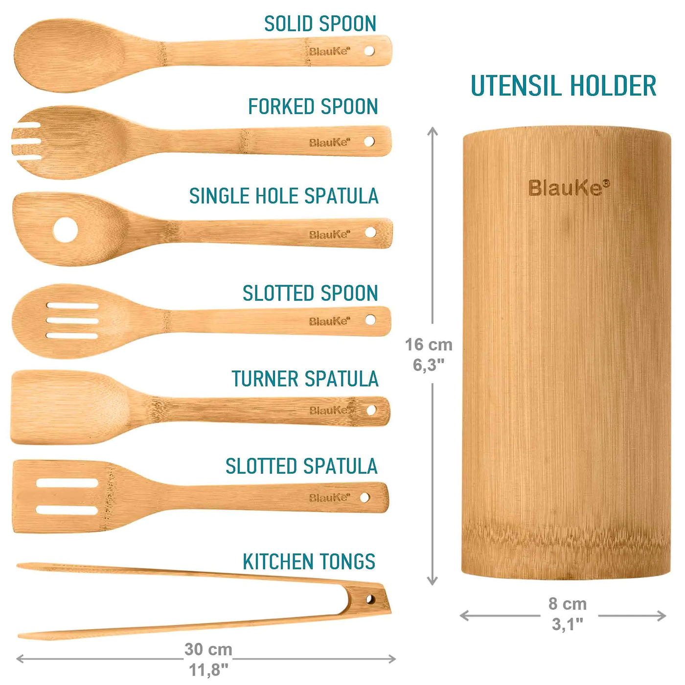 8-Pack Bamboo Kitchen Utensils Set with Holder
