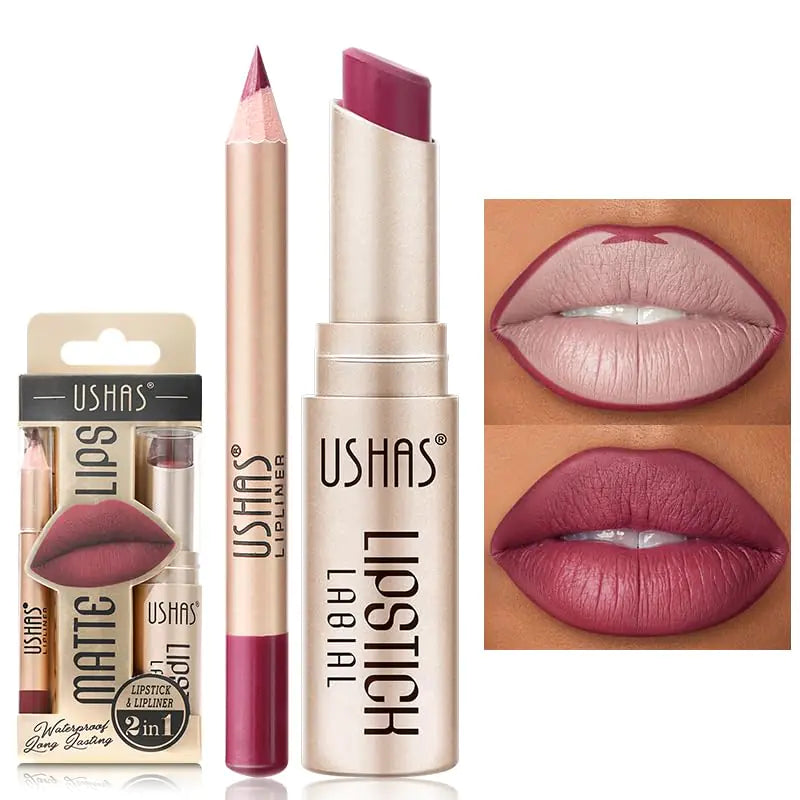USHAS 2-in-1 Matte Lipstick & Lip Liner – G2