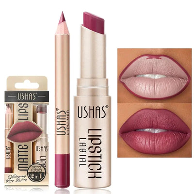 USHAS 2-in-1 Matte Lipstick & Lip Liner – G2