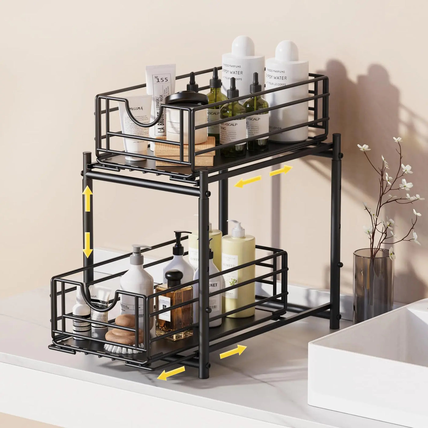 Almaybe 2-Tier Under Sink Organizer Black