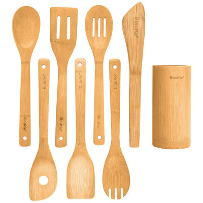 8-Pack Bamboo Kitchen Utensils Set with Holder