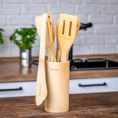 8-Pack Bamboo Kitchen Utensils Set with Holder
