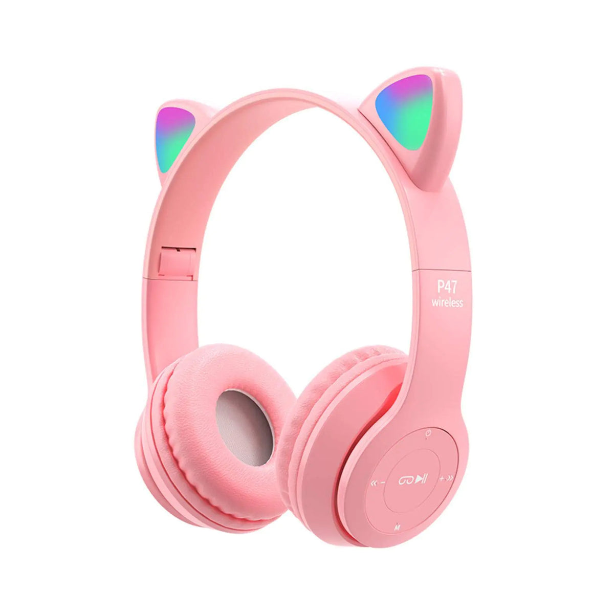 Kids Headphones Cat Ear LED Light Up Bluetooth 5.0 Foldable Wireless Gaming Headset for Kids Adult Comfortable Built-in Mic Noise Cancelling Over Ear Headphones(Pink)
