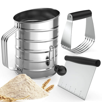 Stainless Steel Hand Crank Flour Sifter – 3 Cup